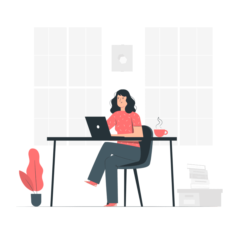 Illustration en 2D d'une développeuse web qui créer un site internet sur son ordinateur.