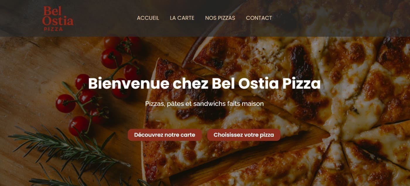 Capture d'écran d'un site vitrine WordPress pour une pizzeria